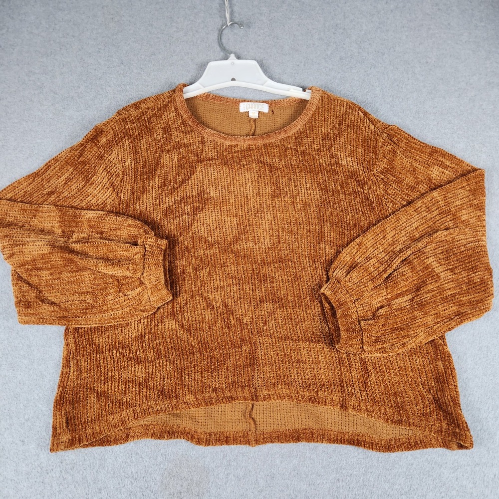 BK CHANCE Sweater Womens Medium Brown Chenille Textured Balloon Sleeve Winter